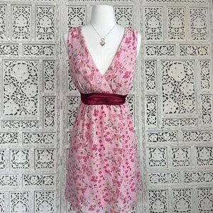 Y2K Pink Coquette Floral V Neck Dress With Tie Back Sz Small Medium